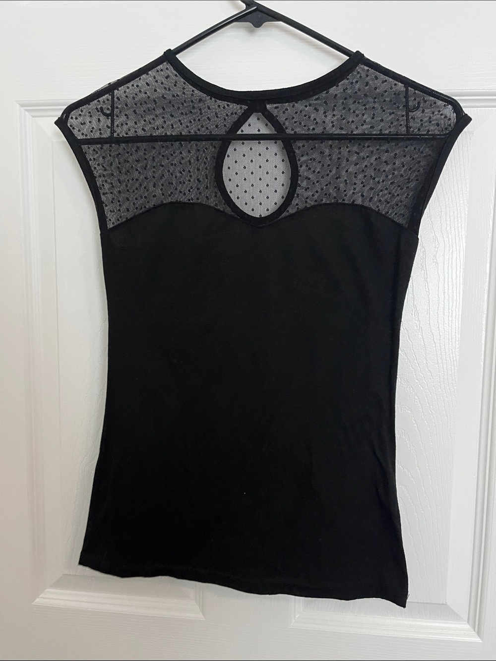 Black Cap Sleeve Top with Sheer Dotted Yoke